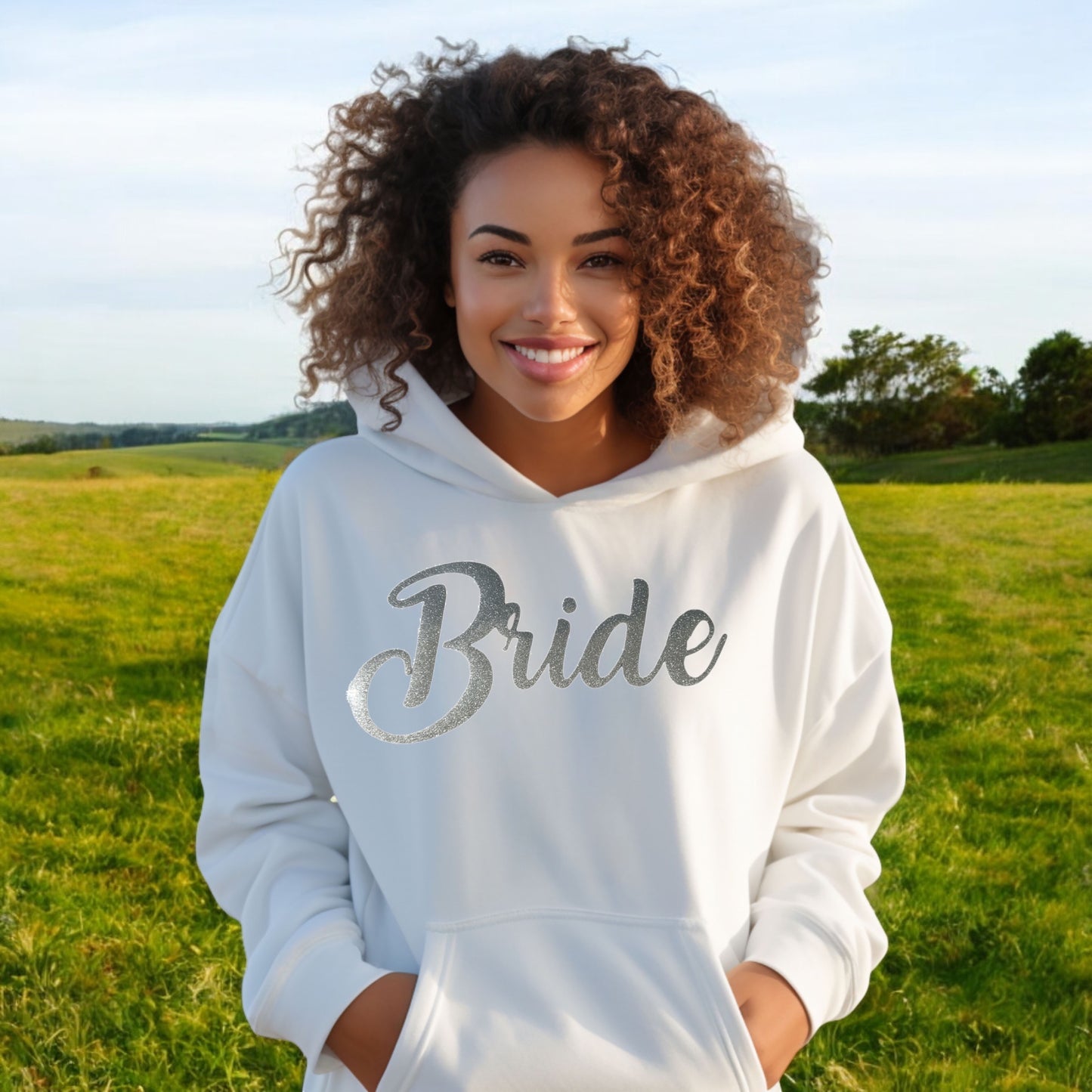 Black & Silver Glitter Bride Hoodie Sweatshirt, Customize Colors (Copy)