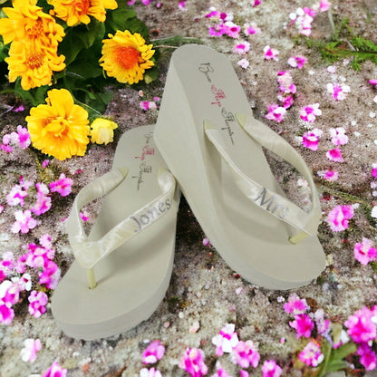 Silver Mrs Wedding Name Flip Flop Sandals