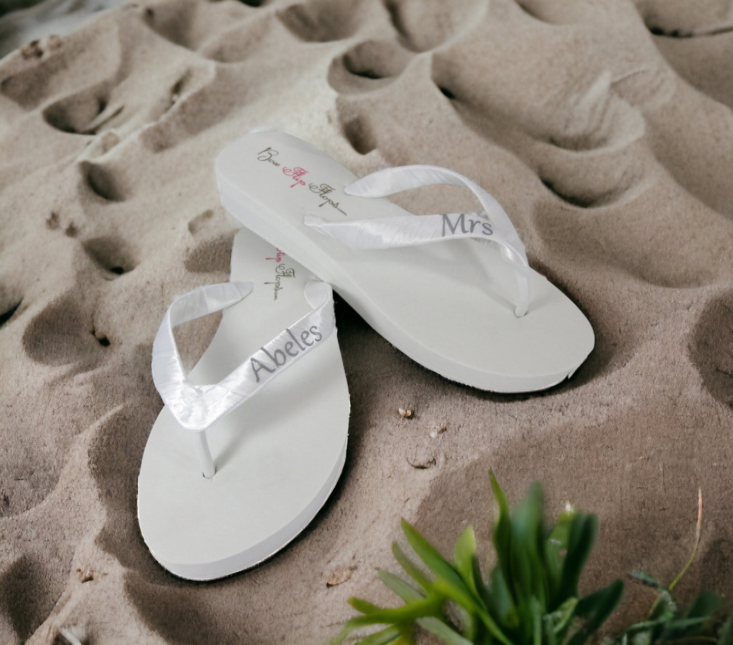 Mrs Wedding Flip Flops, High 3.5 Inch Wedge Heel or Choose Height