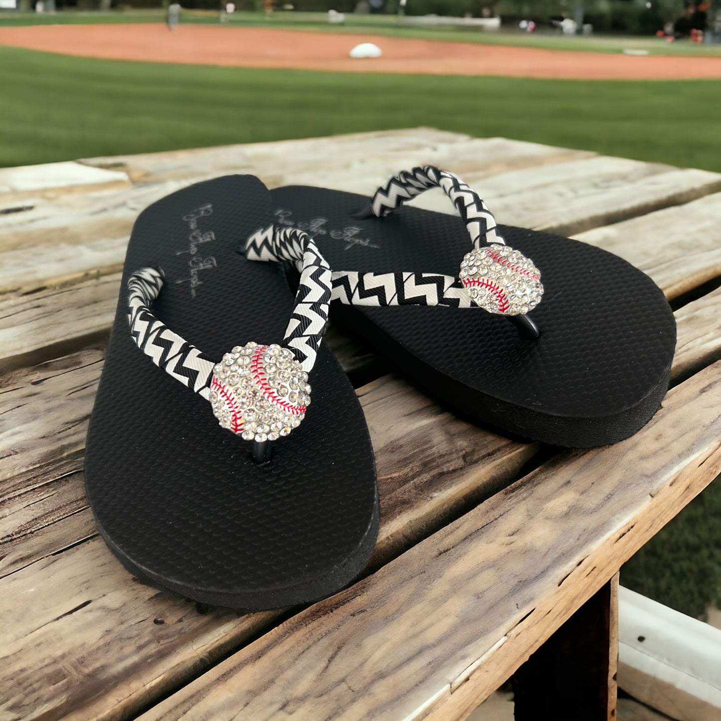 Customizable Baseball Rhinestone Flip Flops, Ladies & Girls