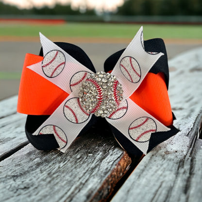 Softball Rhinestone Glitter Ribbon Hair Bow - Customize Girls Team Colors