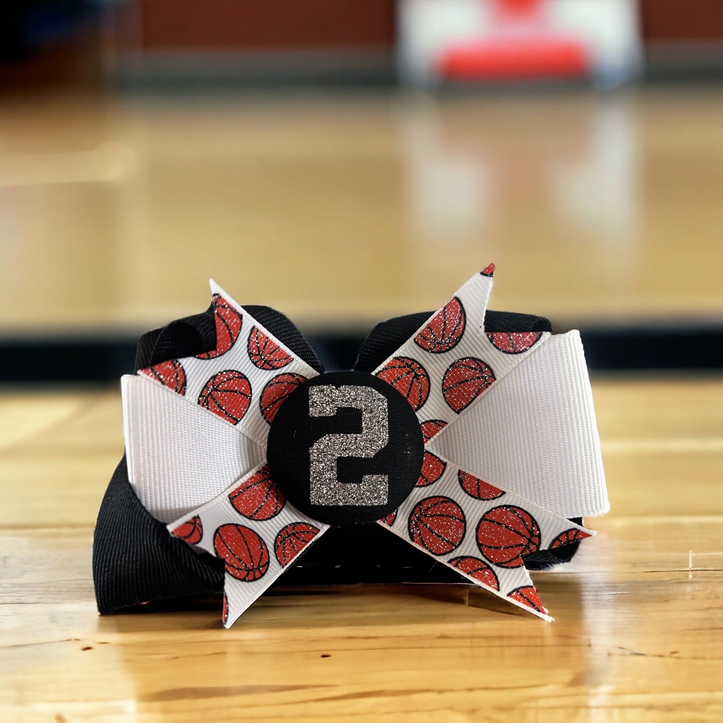 Soccer Glitter Player Number Hair Bow, Red White Black or Choose Colors