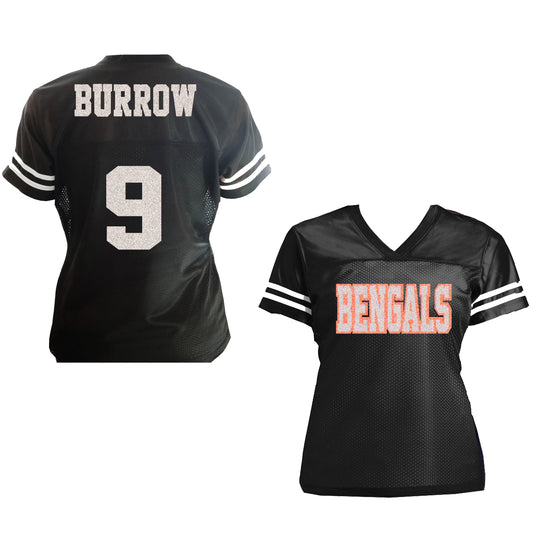 Burrow Bengals Glitter Jersey for Women's Football Bling Shirt