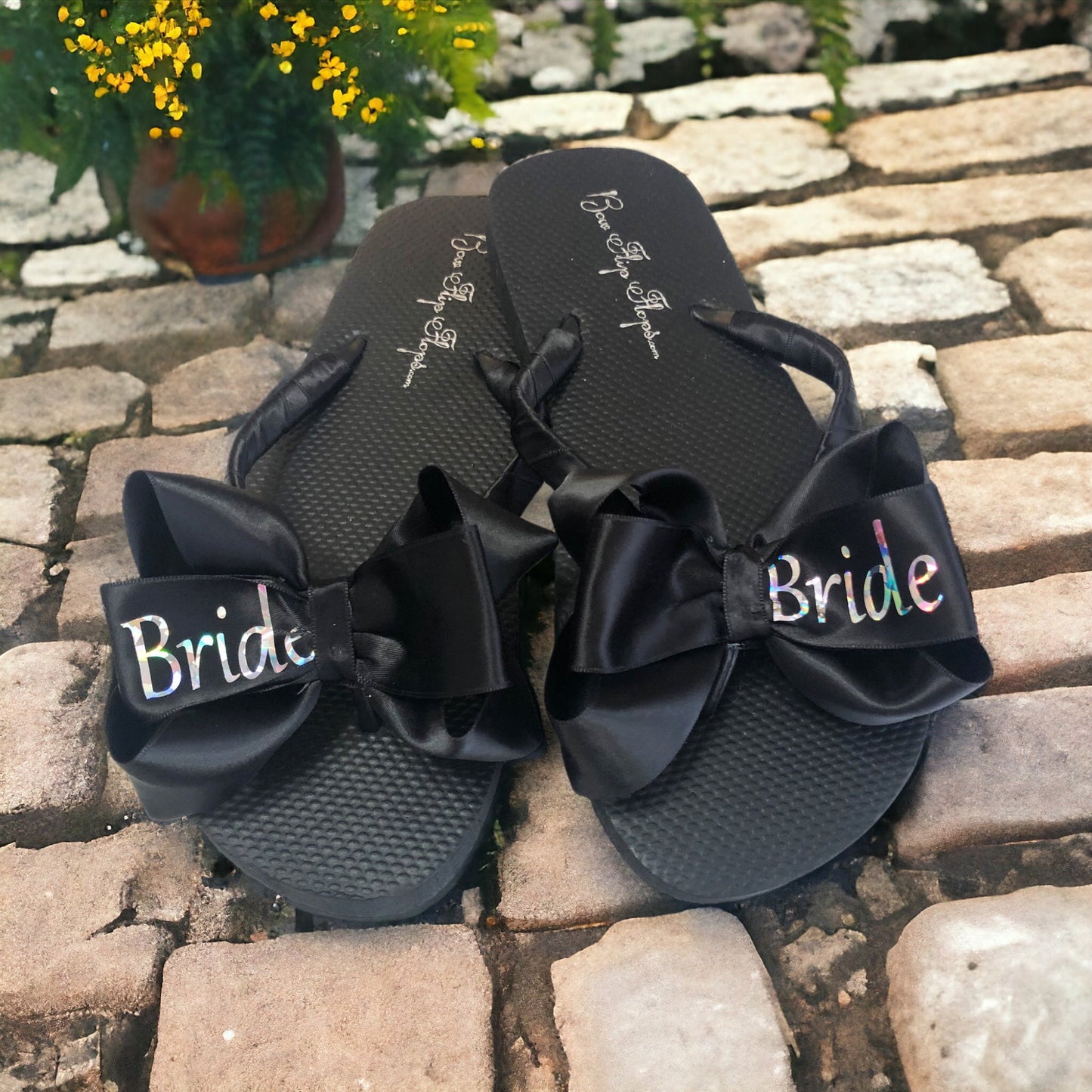 Sparkly Bride Bow Flip Flops
