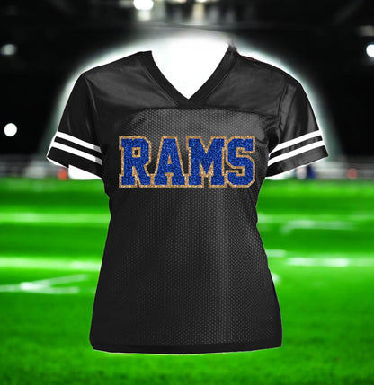 Black Rams Glitter Women's Football Jersey, Los Angeles Bling Shirt