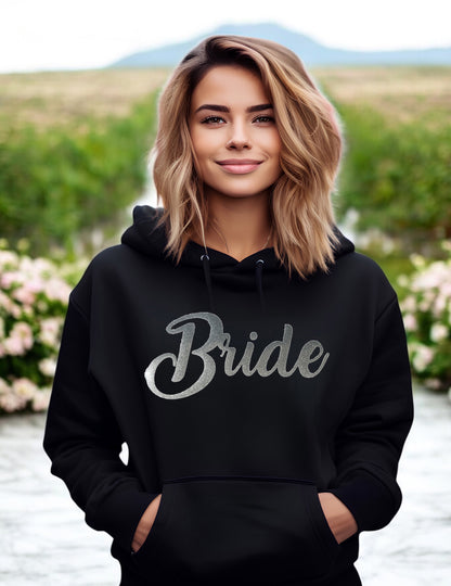 Black & Silver Glitter Bride Hoodie Sweatshirt, Customize Colors (Copy)