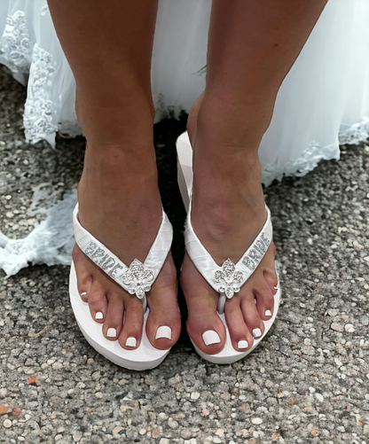 Bride's Mom Glitter Wedding Title Flip Flops with Rhinestone Embellishment