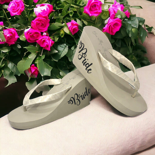 Bride Wedge Flip Flops in Customizable Colors & Heel Height