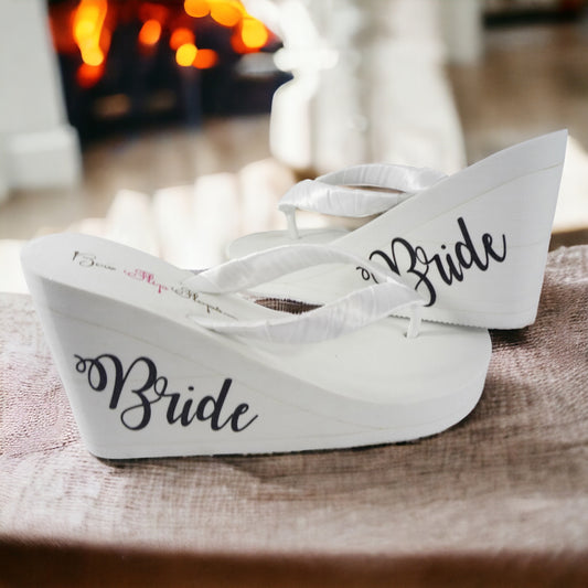 High 3.5 Inch Bride Wege Flip Flops in Black & White