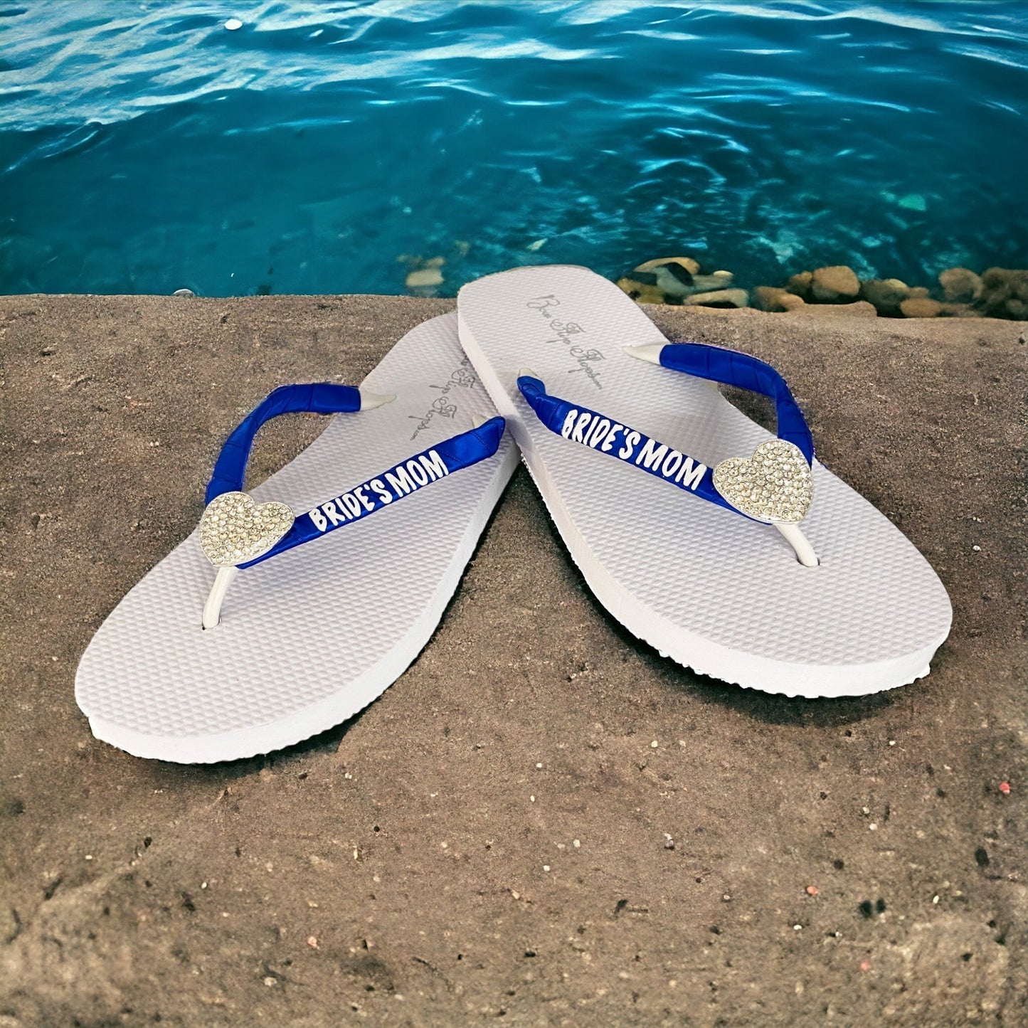 Royal Blue & Silver Wifey Glitter & Rhinestone Flip Flops