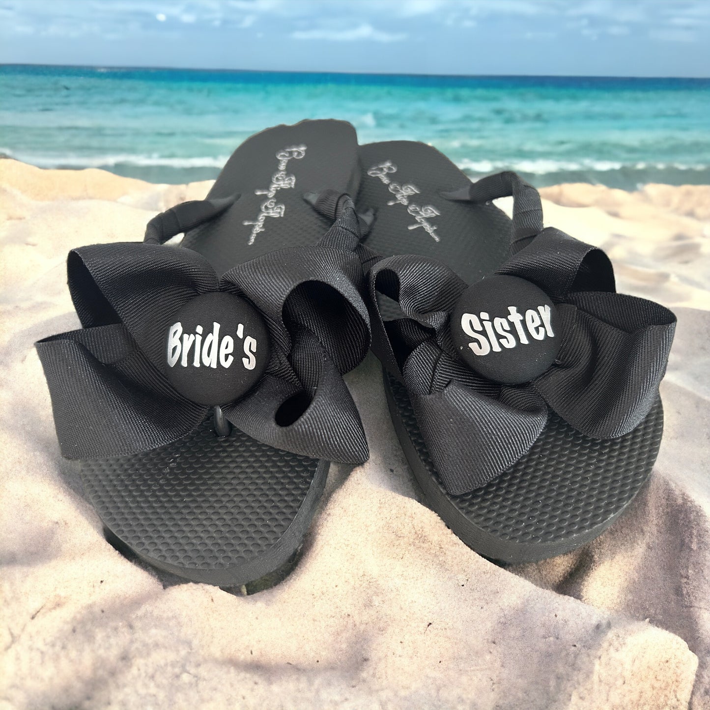 Black & Gold Bride's Mom Bow Flip Flops