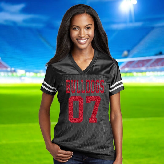 School & Number Glitter Jersey, Customizable Football Shirt