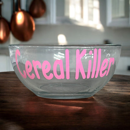 Cereal Killer Glass Bowl, Personalized Dessert or Breakfast Dish, Red Choose Colors