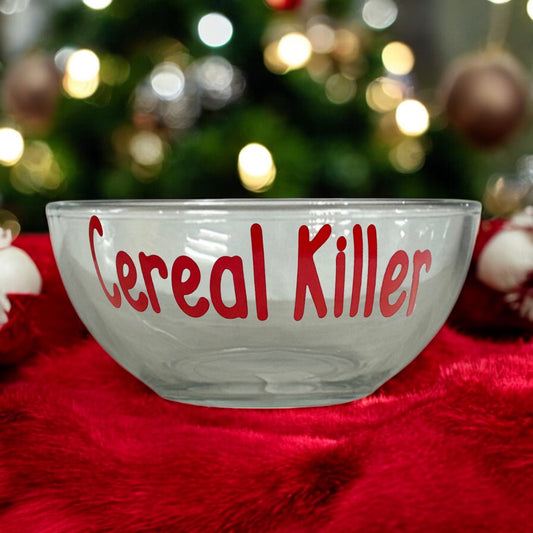 Cereal Killer Glass Bowl, Personalized Dessert or Breakfast Dish, Red Choose Colors