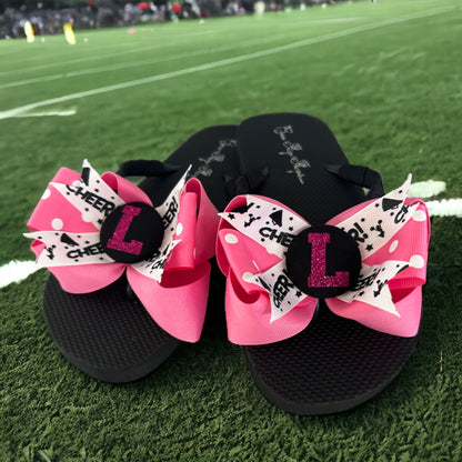 Cheer Glitter Personalized Bow Flip Flops for Ladies & Girls