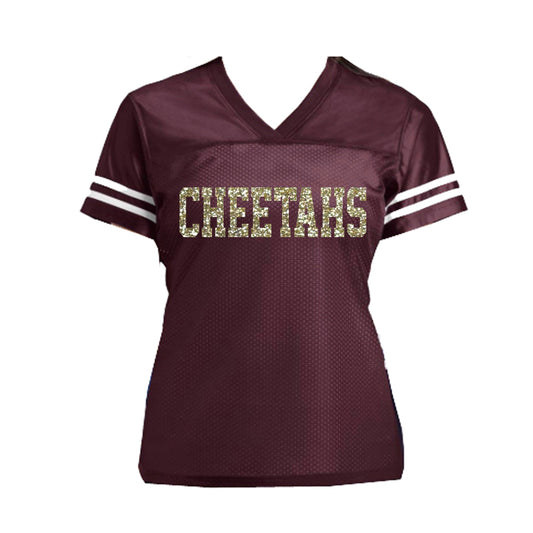 School Football Glitter Jersey, Maroon or Choose Colors, Cheetahs