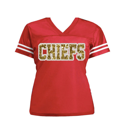 Hot Pink & Silver Glitter on Pink Chiefs Football Jersey for Women