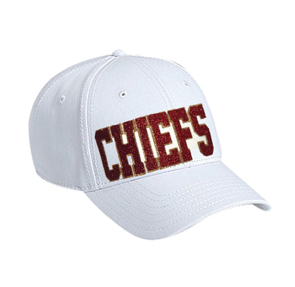 Chiefs Glitter Hat, Women's Cap for Kansas City Football in White Gold Red Bling