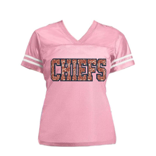 Pink Chiefs Jersey with Black & Pink Sparkly Glitter, Kansas City