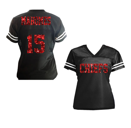 Black with Red Glitter Patrick Mahomes Chiefs Jersey