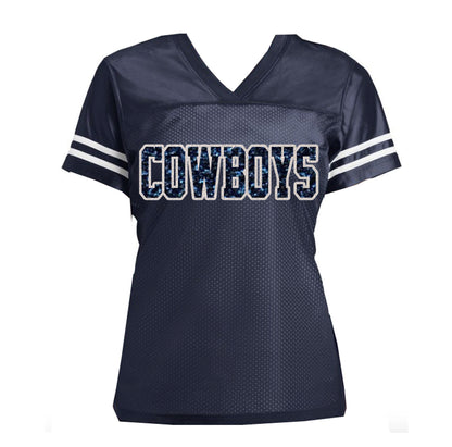 Cowboys Royal Blue Glitter Women’s Jersey Football Shirt, Dallas