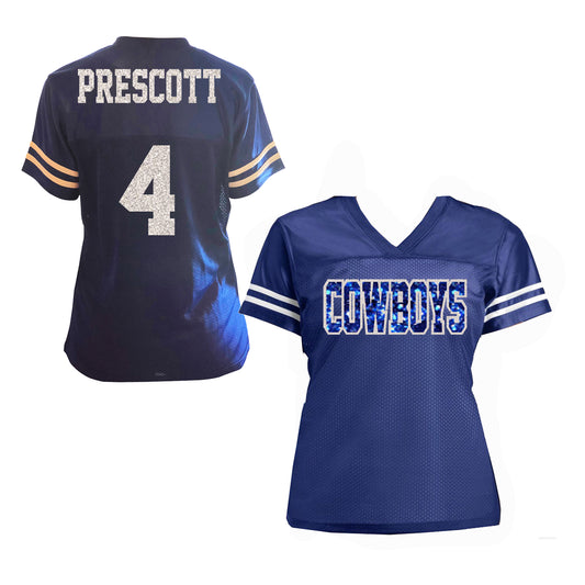 Cowboys Prescott Glitter Jersey for Women