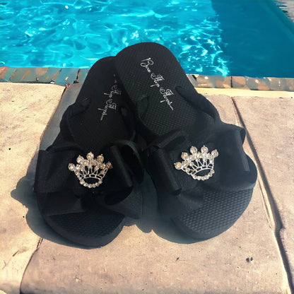 Gray Bow Flip Flops Rhinestone Crown, Choose Colors & Embellishment