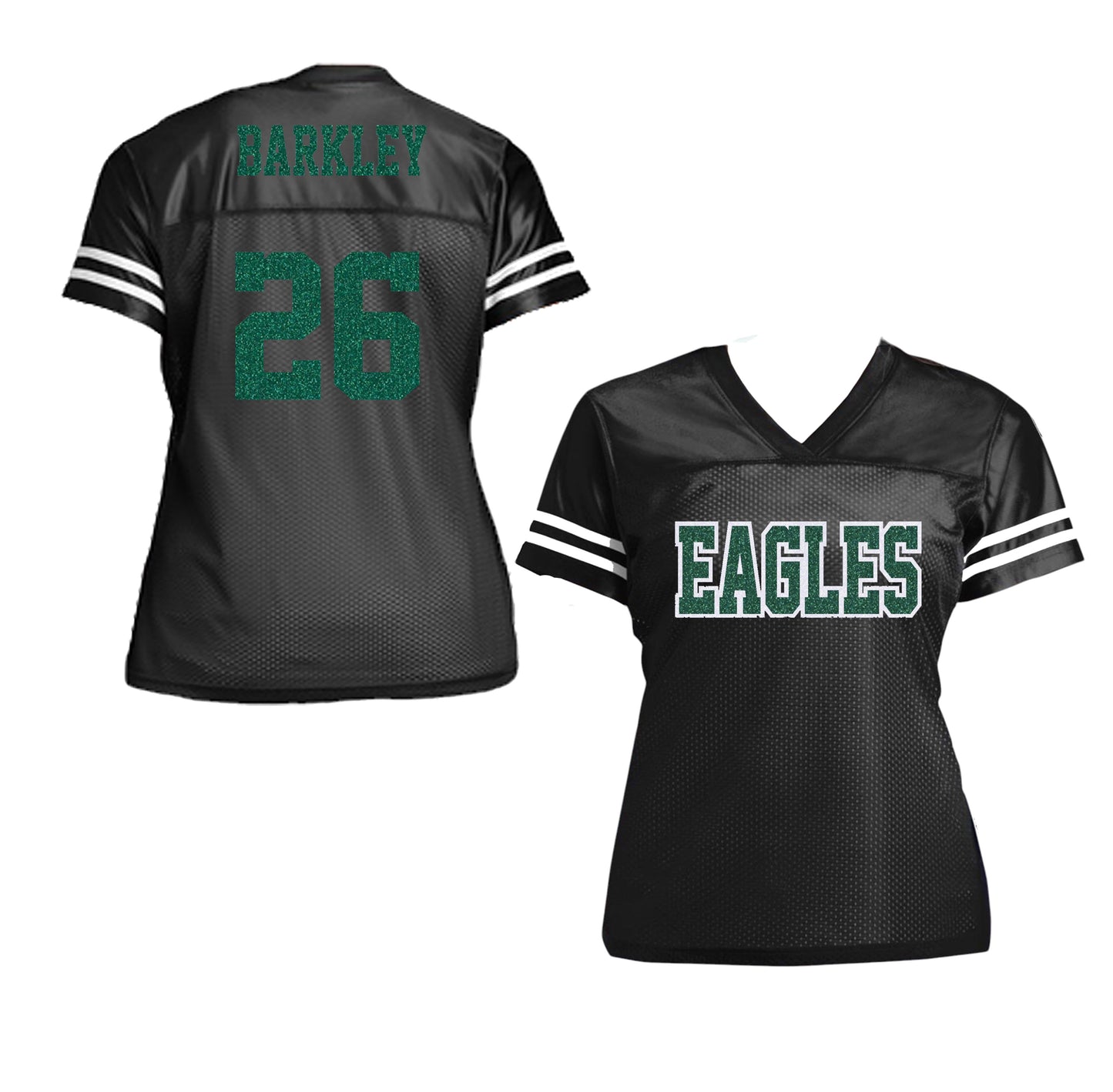 Saquon Barkley Eagles Glitter Jersey, Black Emerald Green White, Philadelphia Philly Football