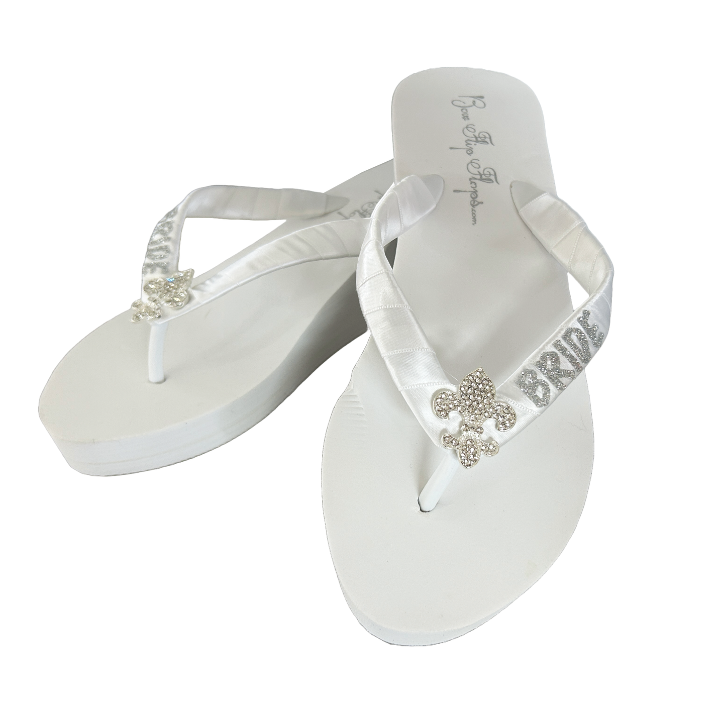 Bride Fleur de Lis Glitter Wedge or Flat Heel Flip Flops