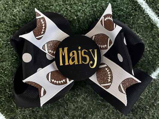 Football Personalized Hair Bow for Girls in Sports School Team Colors