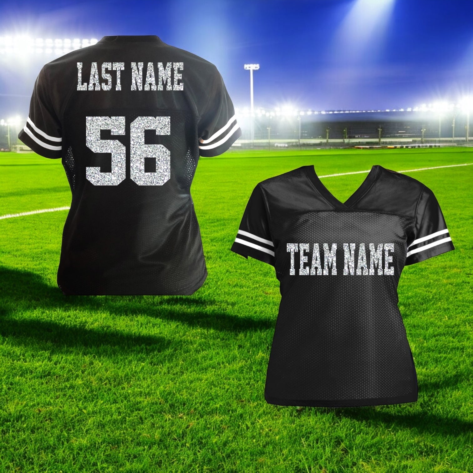 Black & Gold or Choose Your Colors Glitter Football Jersey for Women, – Sparklez Apparel Black & Gold or Choose Your Colors Glitter Football Jersey for Women, – Sparklez Apparel