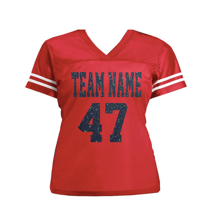 Glitter Football Women's Mom Jersey with School Team Name, Warriors