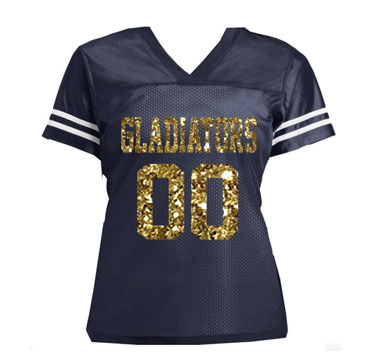 Glitter Football Women's Mom Jersey with School Team Name, Gladiators