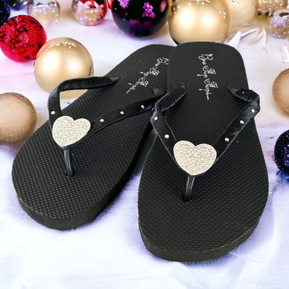 Starfish Rhinestone & Black Satin Flip Flops with Swarovski Crystal Accents