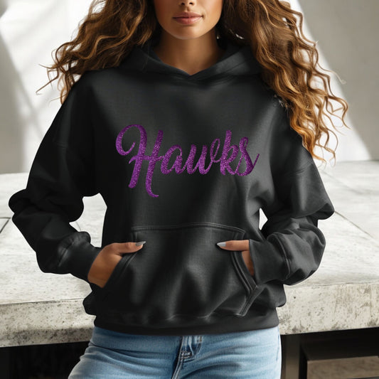 Hawks, Falcons, Ravens or any Team Name Glitter Custom Hoodie Sweatshirt, You Design!