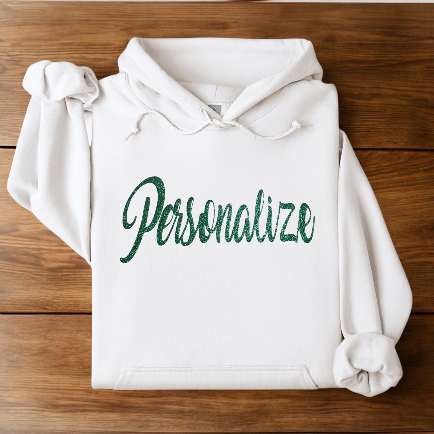 Customizable Name Hoodie with Sparkly Glitter Lettering, White/ Gold, Pink Navy Gray Silver & more