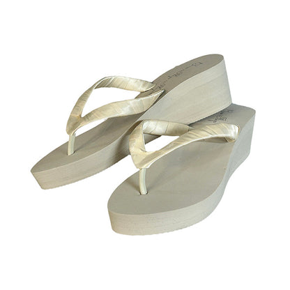 White & Champagne Bride Bow Flip Flops on 2 Inch Heel - Customize Your Colors & Height