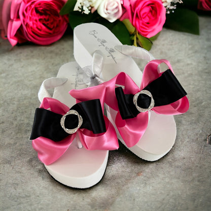 Pearl Rhinestone Bow Flip Flops, Customizable