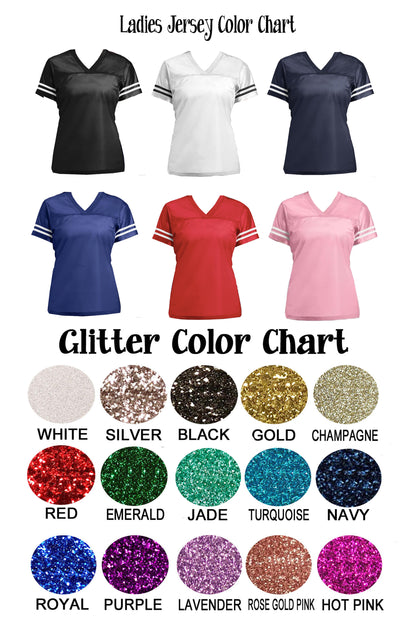 Black & Gold or Choose Your Colors Glitter Football Jersey for Women, Moms