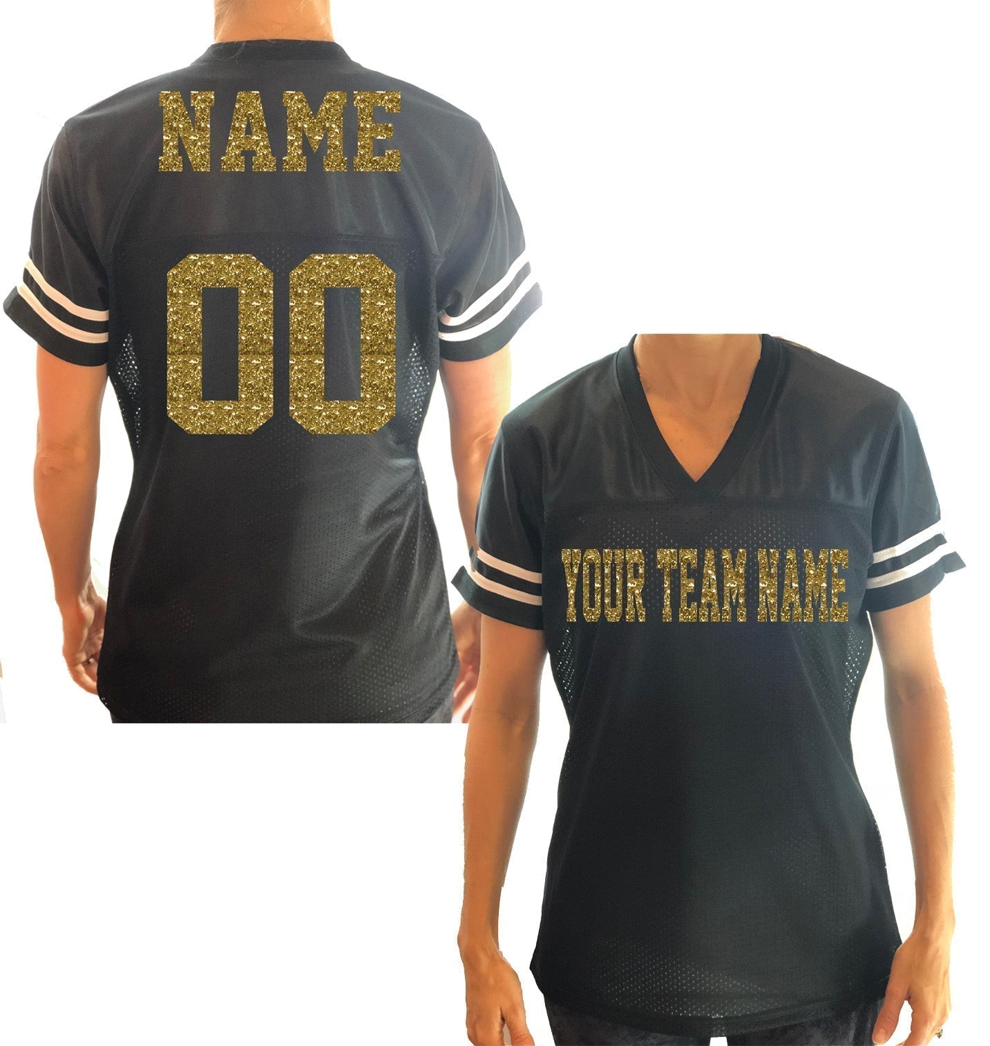 Black & Gold or Choose Your Colors Glitter Football Jersey for Women, Moms