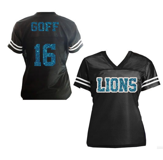 Lions Goff Glitter Football Jersey for Women's Shirt Detroit