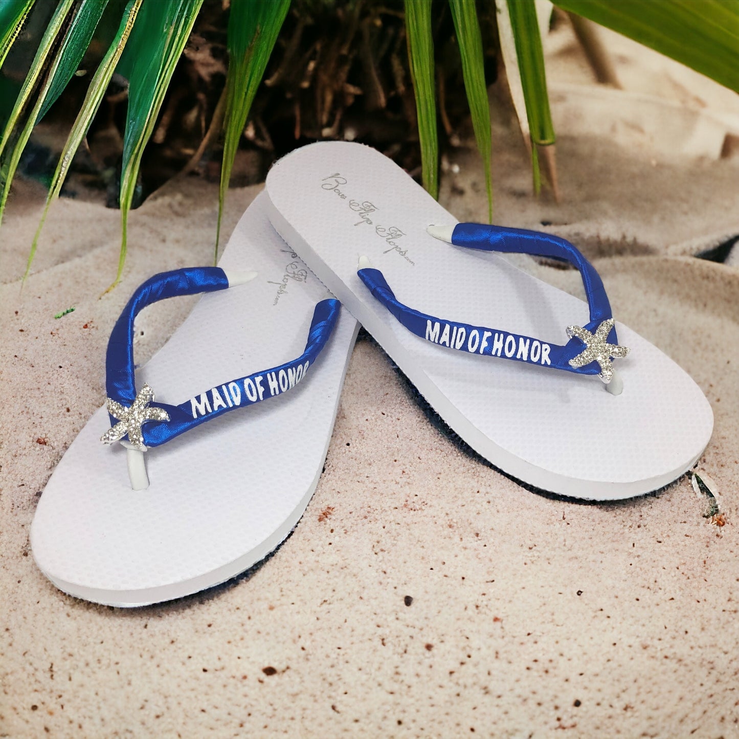 Bridesmaid Glitter Flip Flops with Vintage Flower Rhinestone Embellishment - Customizable