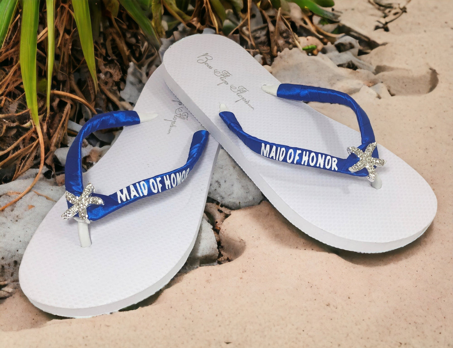 Royal Blue & Silver Wifey Glitter & Rhinestone Flip Flops