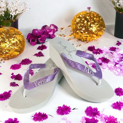 Silver Mrs Wedding Name Flip Flop Sandals