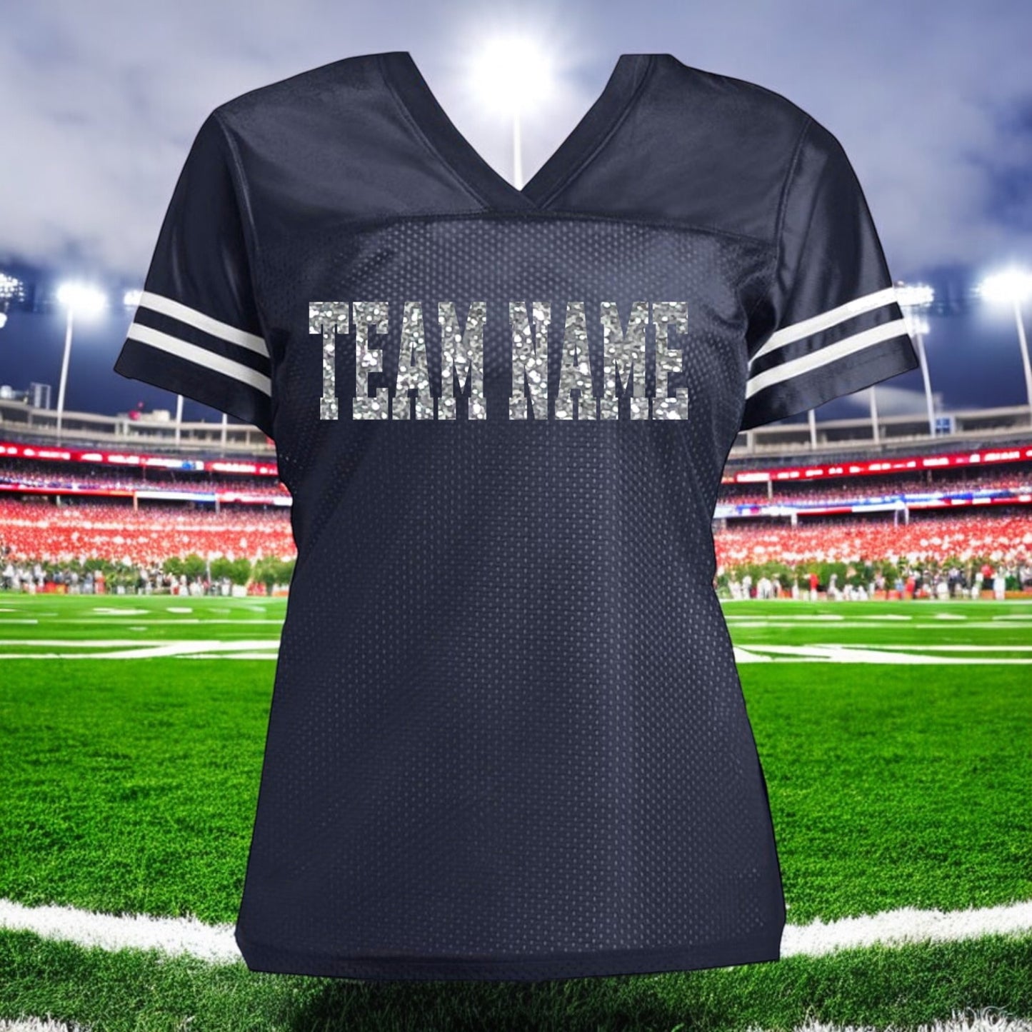 Glitter Ladies Football Jersey Shirt with Custom Team Name, Sharks