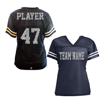 Black & Gold or Choose Your Colors Glitter Football Jersey for Women, Moms