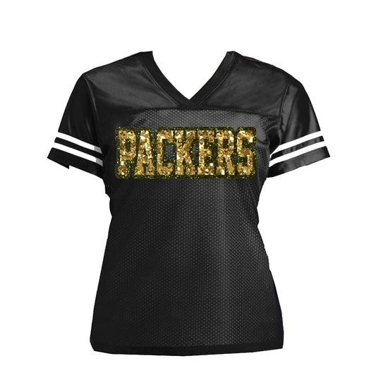 Black Green Bay Packers Glitter Women’s Jersey Football Shirt