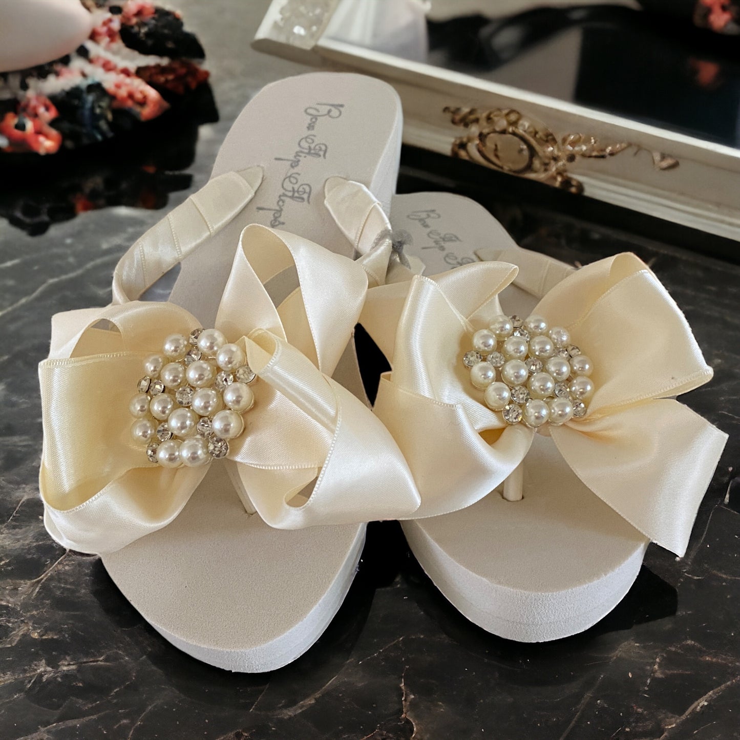 Customize Your Satin Bow Flip Flops with Rhinestone Embellishment