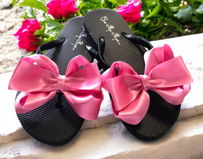 Ivory Satin Bow Flip Flops, Customize Your Colors & Heel Height