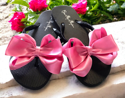 Purple Satin Bow Flip Flops for Ladies & Girls - Customize Yours!